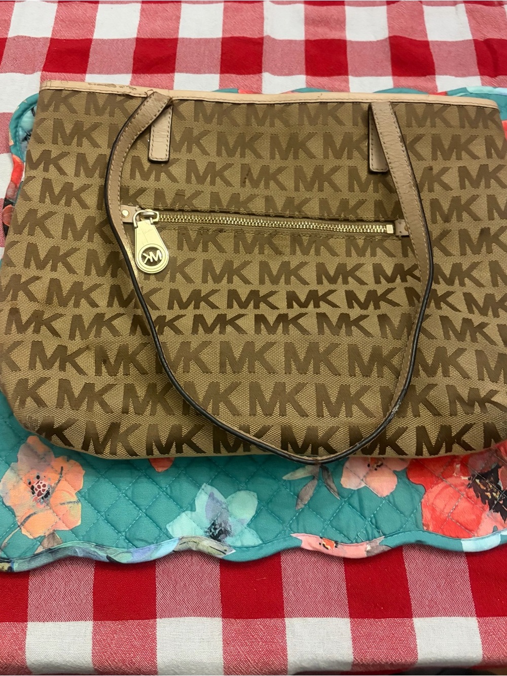 Michael Kors Brown Signature Logo Tote Handbag Purse